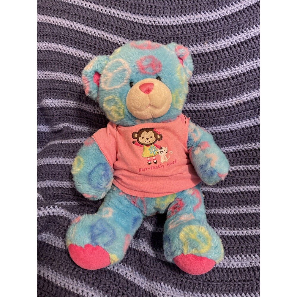 Build-A-Bear BAB Plush Blue and Pink Peace Bear Love Purr-fectly Loved Outfit